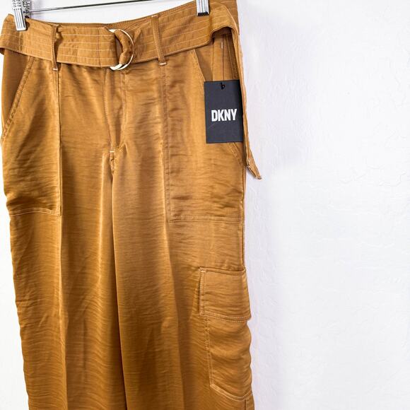 DKNY High Rise Belted Wide Leg Cargo Pants Tawney Utility Gorpcore Size 00 NWT - Picture 4 of 12